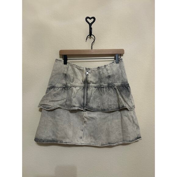All Saints Women's Size 8 Denim Skirt Y2K Mini Skater Acid Washed Preppy - Picture 7 of 10